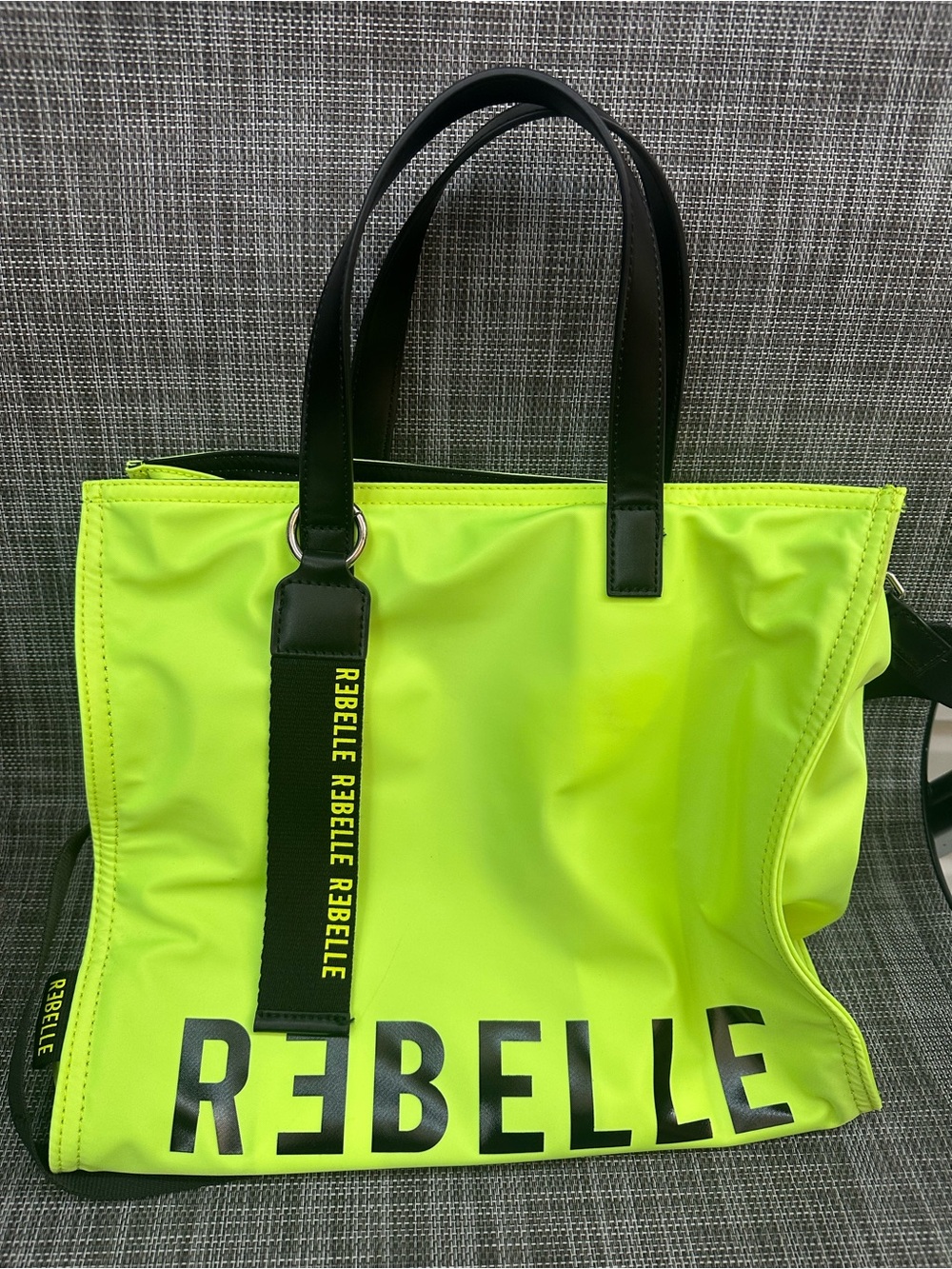 Neon Green Tote Bag with Black Handles
